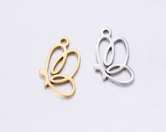 10 Uds. De accesorios colgantes de joyería con dije de mariposa de acero inoxidable Y707