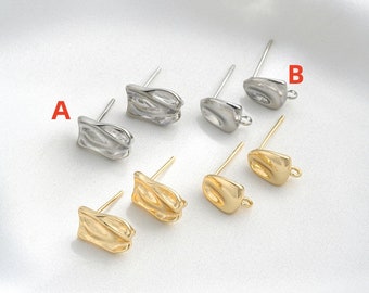 14K Gold Plated Ear Stud,Brass Ear Studs,Irregular Ear Stud,Jewelry Earring Accessories With 925 Sterling Silver Pin R460YY