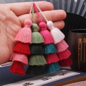 2pcs Tiered Tassels,Stacked Tassels,Multiple Cotton Tassels,Four Layers Tassels Charm Pendants C200