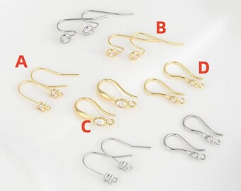 14K Gold Plated Brass Zircon Ear Studs Ear Hook Earring Hooks Jewelry Accessories R468YY