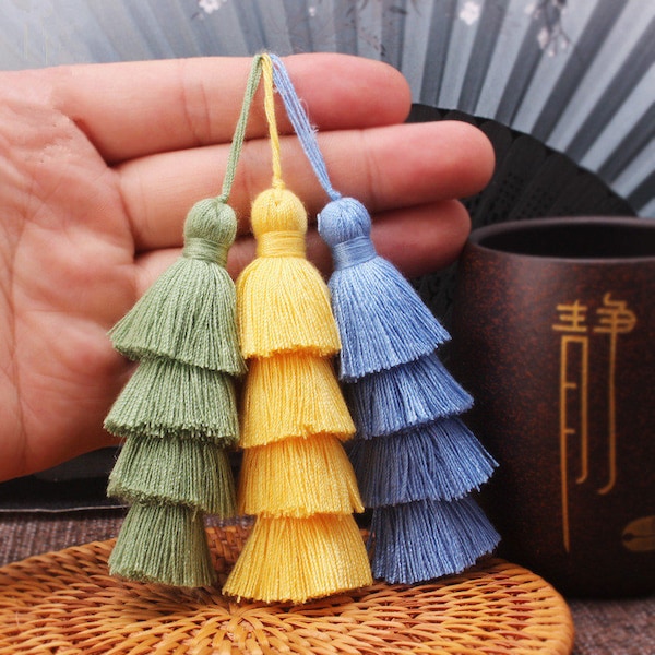 Tiered Cotton Tassel Charm: Four Layer Pendant (100-110mm,2/4/10pcs)