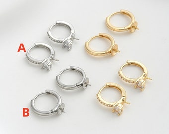 14K Gold Plated Ear Stud,Brass Ear Studs,Zircon Earrings, Round Ear Stud,Jewelry Earring Accessories With 925 Sterling Silver Pin R461YY