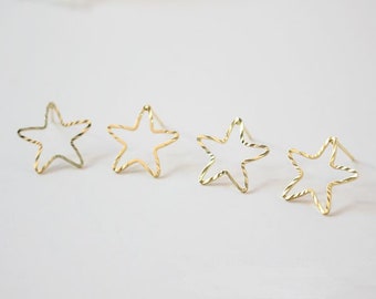 18K Gold Brass Star Earring Stud,Hollow Out Star Earrings,Silver Ear Stud GL022