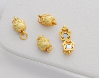 18k Matte Gold Plated Brass Cat Paw Magnetic Jewelry Necklace Bracelet Clasp Connector HTE006
