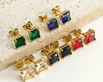 18K Vergulde Zirkoon Vierkante Oorstekers Rvs Oorbel Geometrie Oorbel Studs Sieraden Accessoires ZXG495