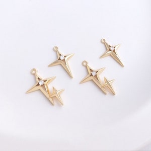 14K Gold Plated Brass Zircon Star Charm Jewelry Necklace Earring Pendants G618YY