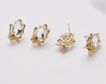 14K Gold Plated Brass Crystal Flower Ear Studs Jewelry Earrings Accessories GL2363