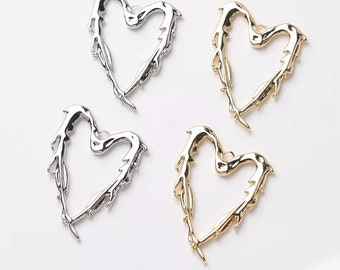 14K Gold Plated Brass Heart Charm Jewelry Necklace Earring Pendants Accessories GL2365