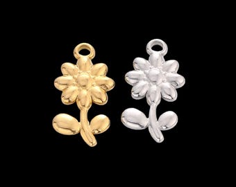 Colgante de flor de acero inoxidable chapado en oro de 18 quilates (11 x 21 mm, 3/6/12 unidades) Y1032