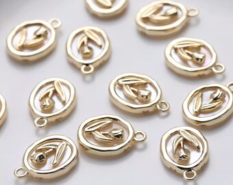 14K Gold Plated Brass White MOP Shell Tulip Charm Jewelry Necklace Pendant Earring Accessories GL2390