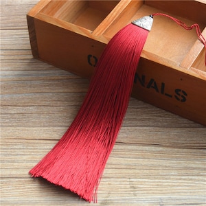 170mm Silk Tassels,Wine Red Tassels,Large Tassel With Antique Silver Cap,Jewelry Making Tassels, Handmade Tassels QZ004