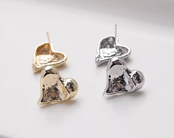 14K Gold Plated Brass Heart Ear Studs Jewelry Earring Studs Accessories With 925 Sterling Silver Pin GL2392