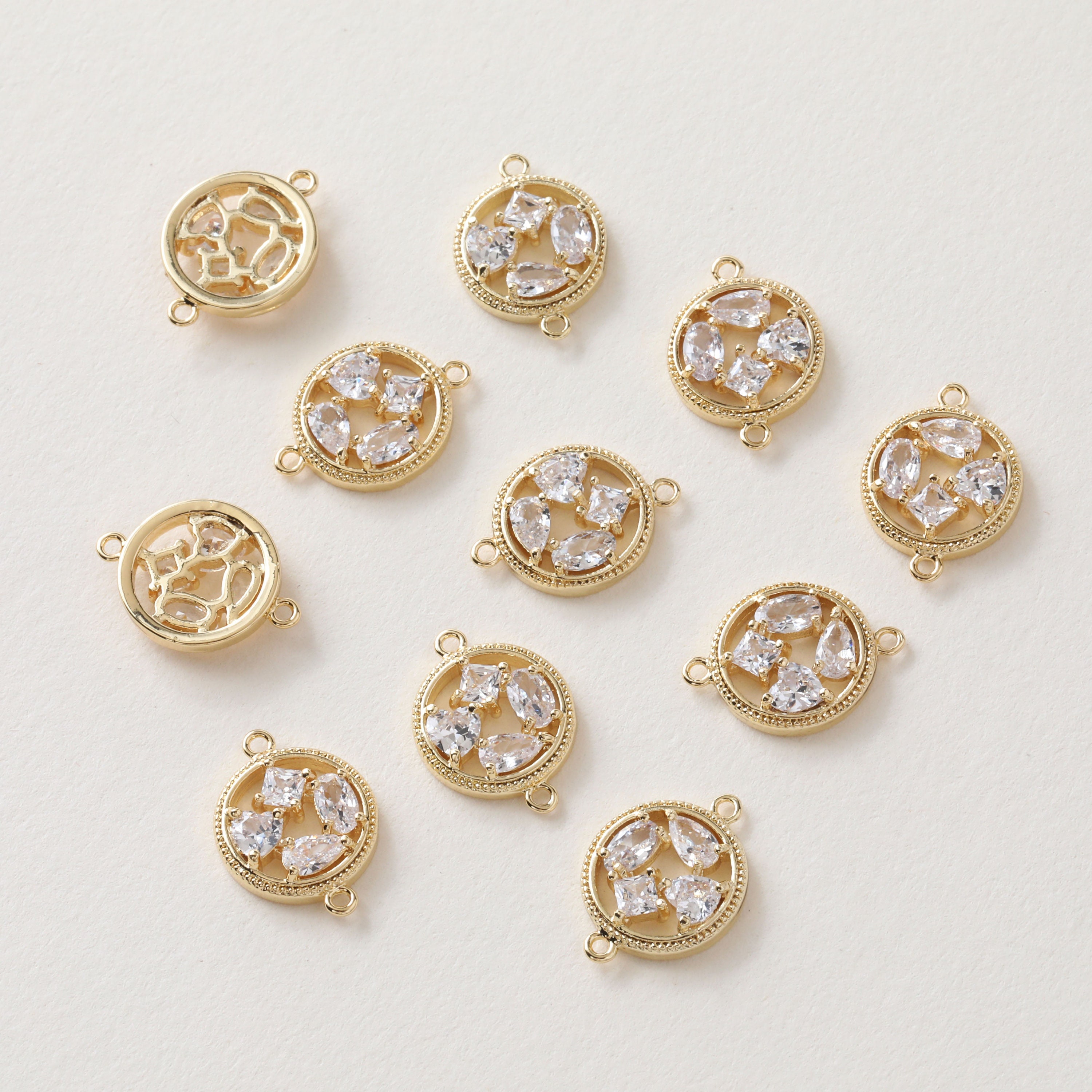 13x18mm 14K Gold Plated Brass CZ Pave Zircon Round Charm 13x18mm 14K Gold Plated Brass CZ Pave Zircon Round Charm
