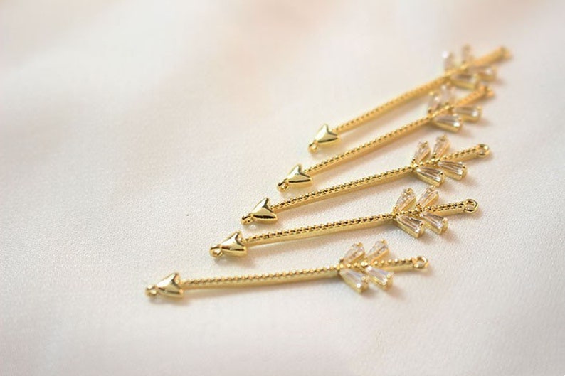 8x40mm 18K Gold Plated Brass Zircon Arrow Charm Pendant GL1177 image 3