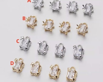 14K Gold Plated Brass Zircon Rectangle Charm Jewelry Necklace Pendant Earring Accessories GL2393