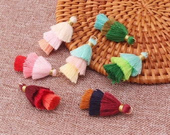 Tiered Tassels,Stacked Tassels,Cotton Tassels,Double Tassels Charm Pendants