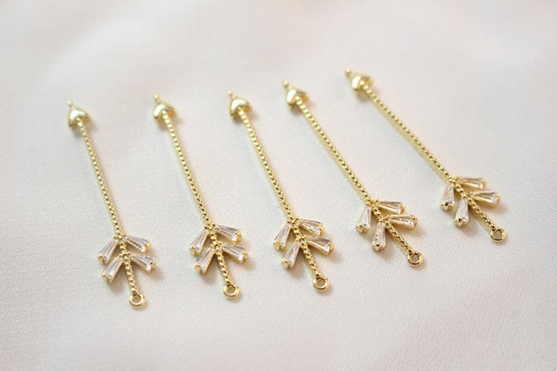 8x40mm 18K Gold Plated Brass Zircon Arrow Charm Pendant GL1177 image 1