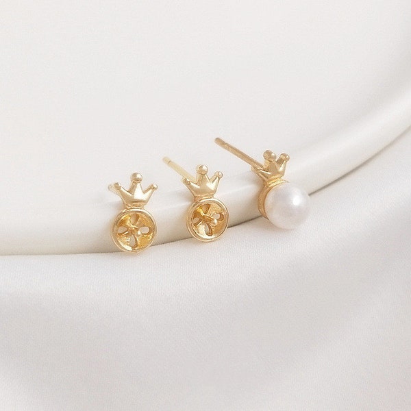 4.9x8.3mm 14K Gold Plated Brass Crown Ear Studs Jewelry Earring Studs Accessories With 925 Sterling Silver Pin R193YY