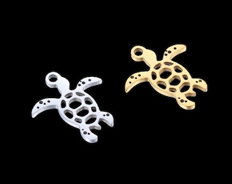 18K Gold Plated Stainless Steel Sea Turtle Charm Pendant (13x15mm,5/10pcs)Y408