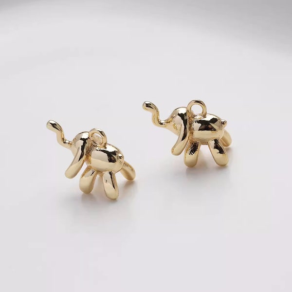 14K Gold Plated Brass Elephant Charm Jewelry Necklace Pendant Earring Accessories GL2378