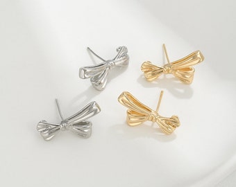 14K Gold Plated Ear Stud,Brass Ear Studs,Bowknot Ear Stud,Jewelry Earring Accessories With 925 Sterling Silver Pin R444YY