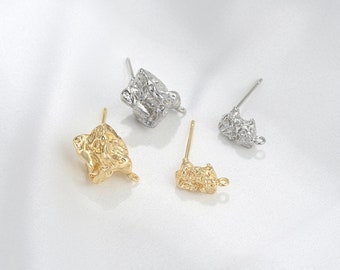 14K Gold Plated Ear Stud,Brass Ear Studs,Irregular Ear Stud,Jewelry Earring Accessories With 925 Sterling Silver Pin R455YY