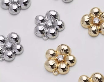 14K Gold Plated Brass Zircon Flower Charm Jewelry Necklace Pendant Earring Accessories GL2394