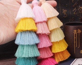 Tiered Tassels,Stacked Tassels,Multiple Cotton Tassels,Tassels Charm Pendants C198