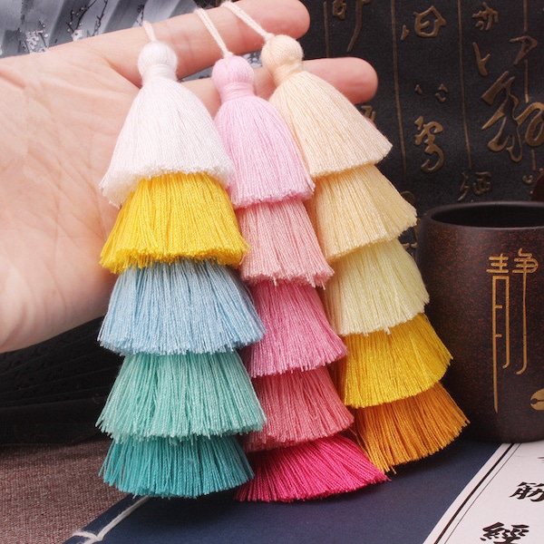Tiered Cotton Tassels: Colorful Charm Pendants(2/4/10pcs)
