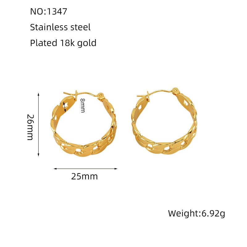 18K Gold Plated Zircon Round Ear Studs Stainless Steel