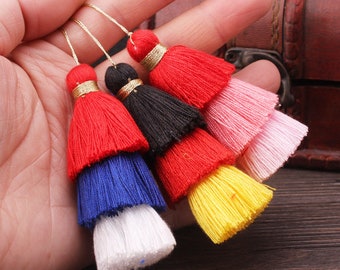 Tiered Tassels,Stacked Tassels,Multiple Cotton Tassels,Three Layers Tassels Charm Pendants C205