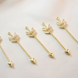 8x40mm 18K Gold Plated Brass Zircon Arrow Charm Pendant GL1177 image 4