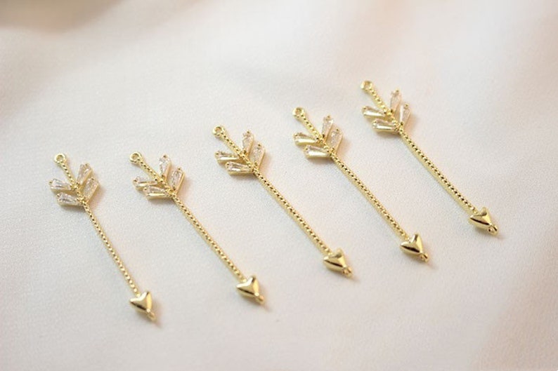 8x40mm 18K Gold Plated Brass Zircon Arrow Charm Pendant GL1177 image 4