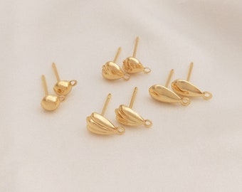 10pairs 14K Gold Plated Brass Shell Drop Ear Studs Jewelry Earring Studs Accessories R87YY