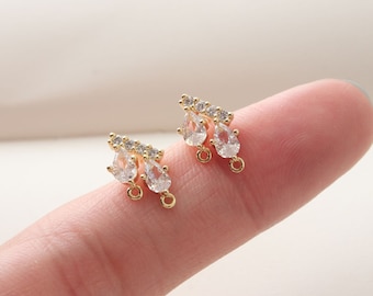 7x13mm 14K Gold Plated Brass CZ Pave Zircon Ear Studs Geometry Earring Studs With 925 Sterling Silver Pin GL213