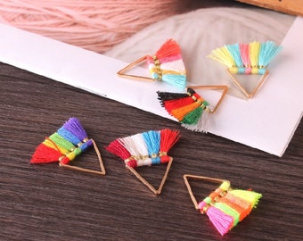 4pcs 25x15mm Rainbow Small Triangle Fan Tassels Cotton Tassels For Jewelry Making YD037