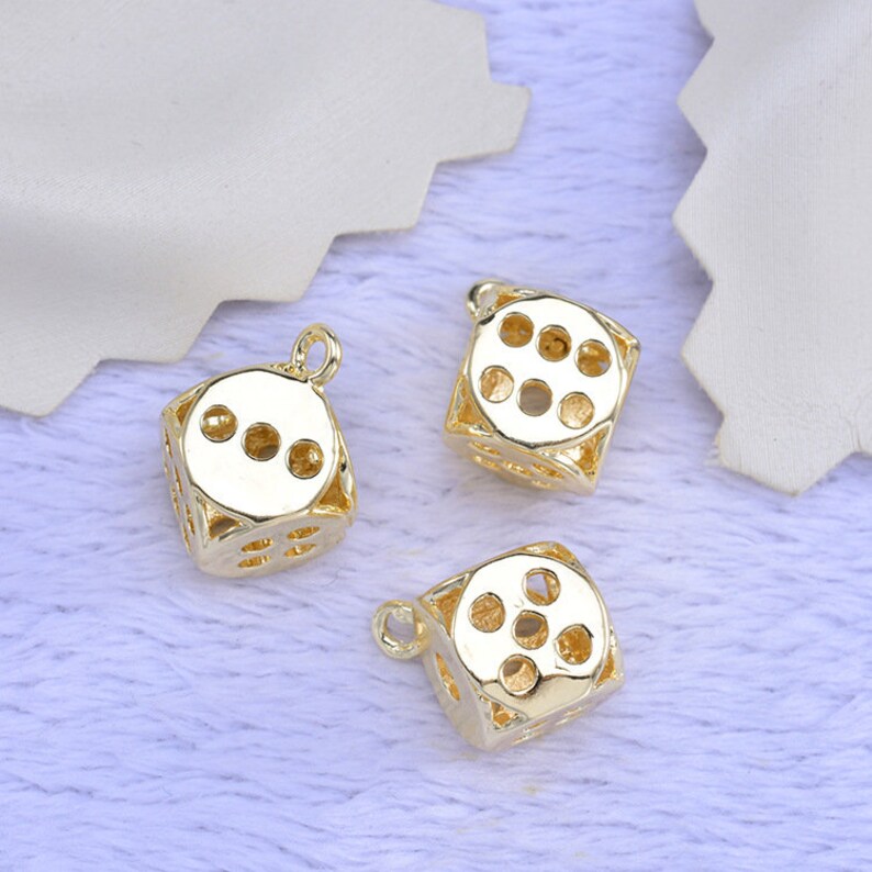 10pcs 15x11.5mm 24k Gold Brass Dice Charm Pendants Zircon Etsy