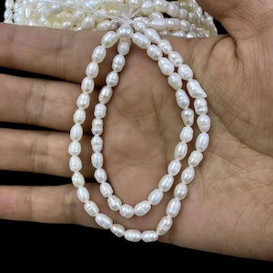 1 Strand 3.5-6mm Mini Natural Freshwater Pearl Rice Beads Oval Beads Irregular Threaded Pearls Beads Potato Pearls ZB044