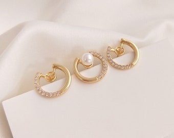 14K Gold Plated Brass Zircon C Ear Studs Jewelry Earring Studs Accessories With 925 Sterling Silver Pin R153YY