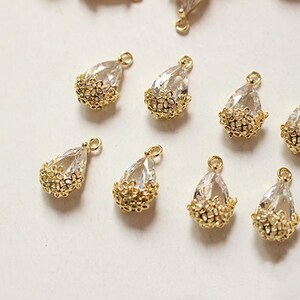 10x17mm 18K Gold Plated Brass Zircon Drop Geometry Charm Pendant GL1187 image 2