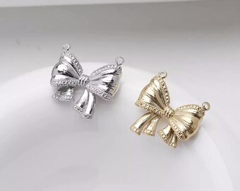 14K Gold Plated Stainless Steel Bowknot Charm Jewelry Necklace Pendant Earring Accessories GL2385