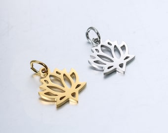 10pcs Stainless Steel Lotus Charm Jewelry Pendant Accessories Y506