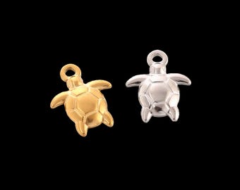18K Gold Plated Stainless Steel Sea Turtle Charm Pendant(11x14mm,3/6/12pcs)  Y775