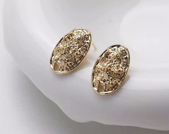 14K Vergulde Messing Ovale Oorstekers Sieraden Oorbel Studs Accessoires Met 925 Sterling Zilveren Pin GL2353