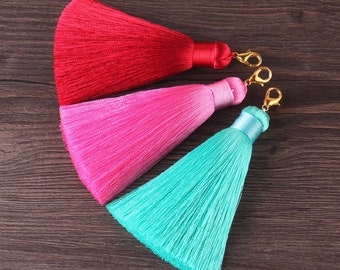 90MM High Quality Silk Tassels,Fat Tassels With Lobster Clasp,Fat Silk Tassels Jewelry Making Tassels, Handmade Tassels YD009A