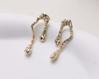 14K Gold Plated Brass Zircon Irregular Ear Studs With 925 Sterling Silver Pin Jewelry Earrings Accessories GL2366