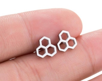 6pcs Honeycomb Ear Studs,Stainless Steel Earring,Tiny Earrings D055