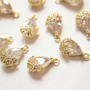 10x17mm 18K Gold Plated Brass Zircon Drop Geometry Charm Pendant GL1187 image 1