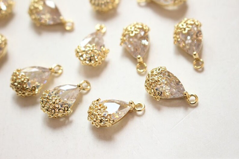 10x17mm 18K Gold Plated Brass Zircon Drop Geometry Charm Pendant GL1187 image 1