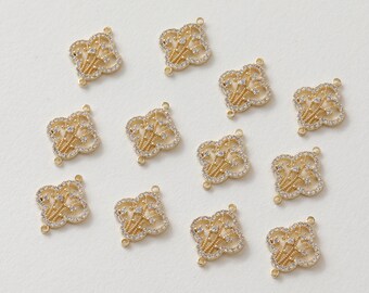 14x18mm 14K Gold Plated Brass Zircon Flower Charm Pendant GL1279